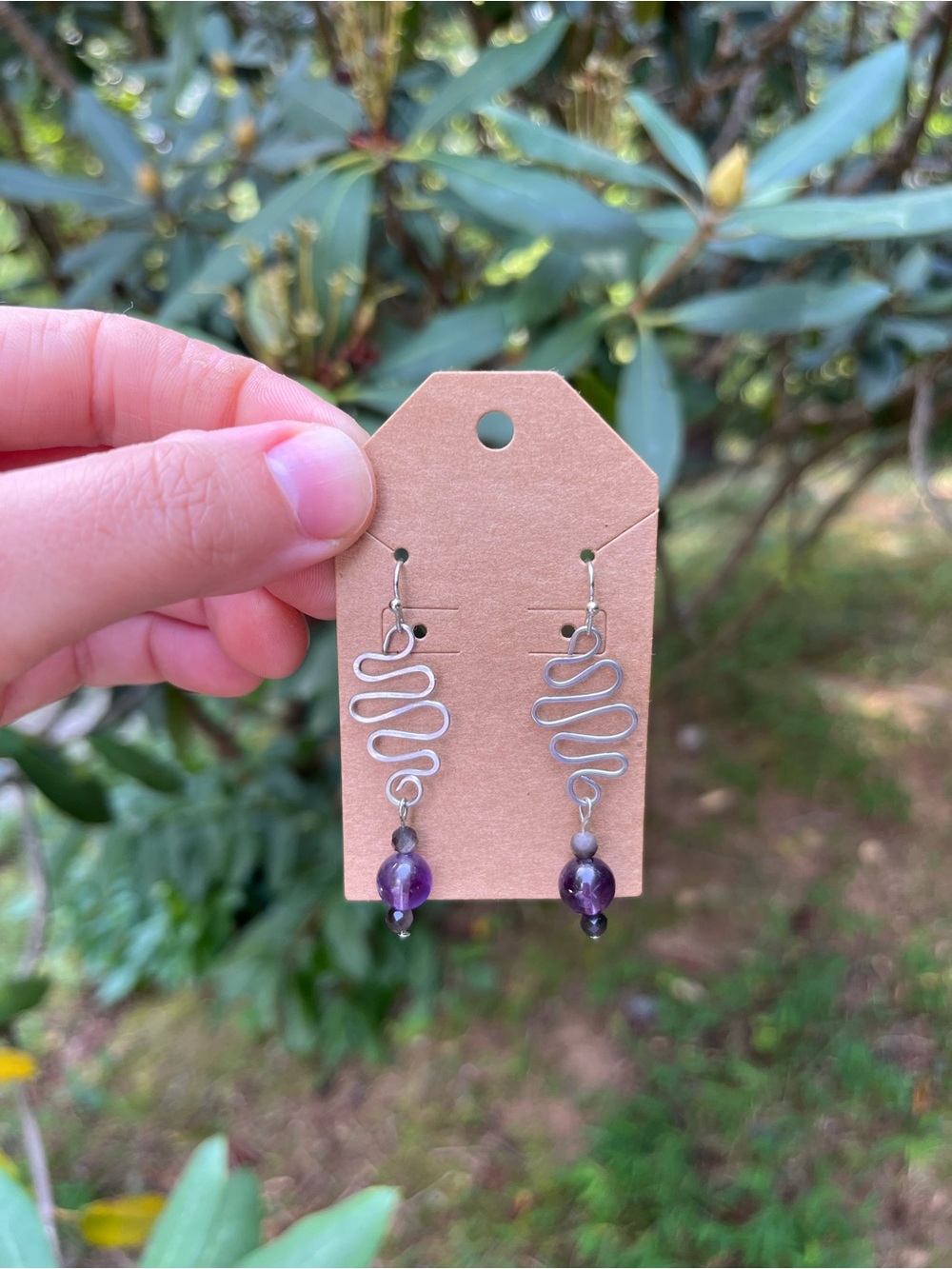 Handcrafted Wire Wrapped Amethyst Gemstone Drop Earrings
